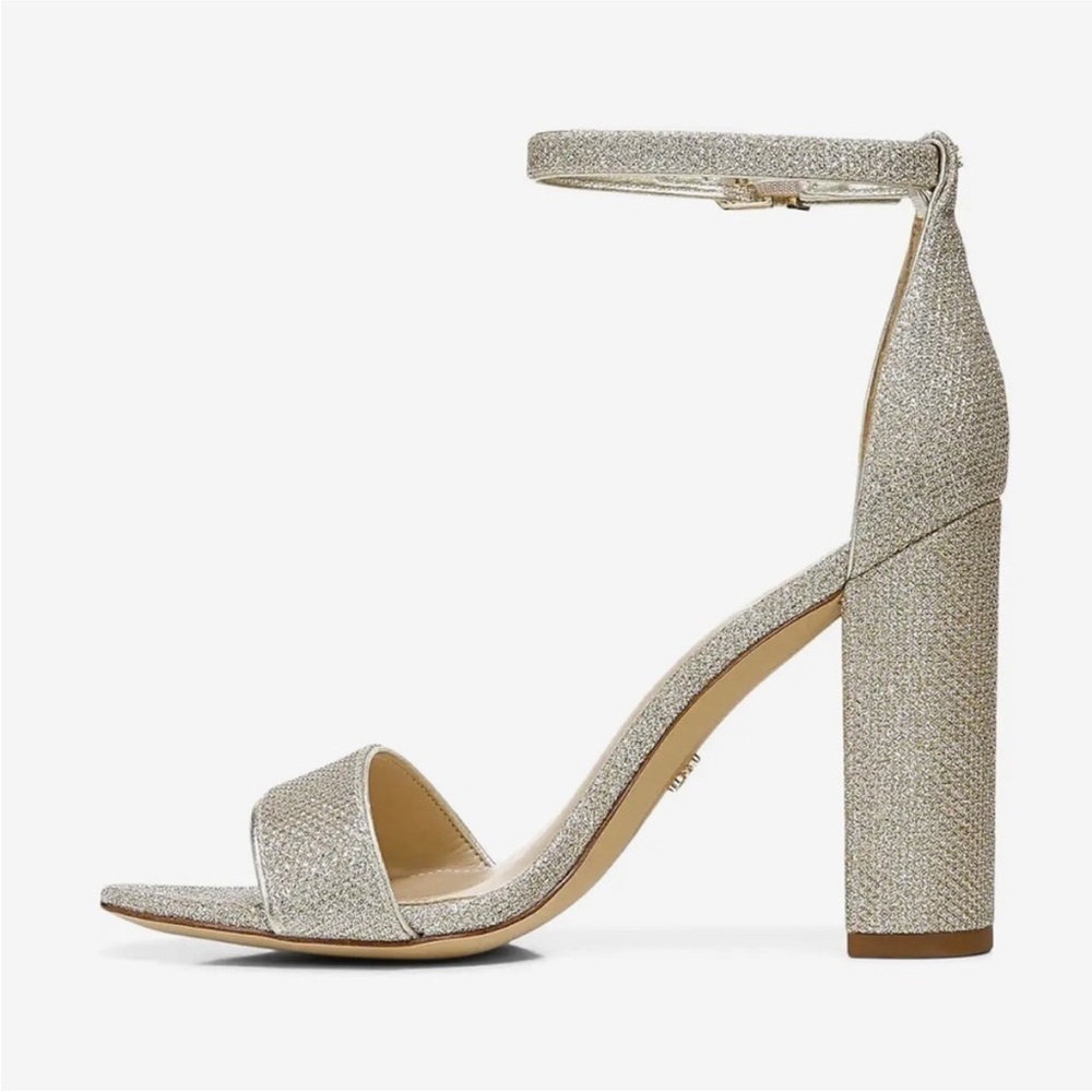 Sam Edelman Yaro Ankle Strap Sandal Heel in Sparkle Light Gold Mesh NEW WIDE - Picture 6 of 11